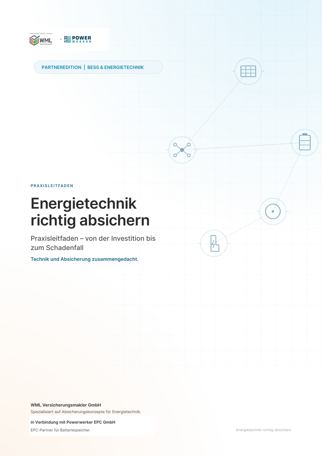 Cover des Praxisleitfadens „Energietechnik richtig absichern“ – WML × Powerwerker EPC GmbH